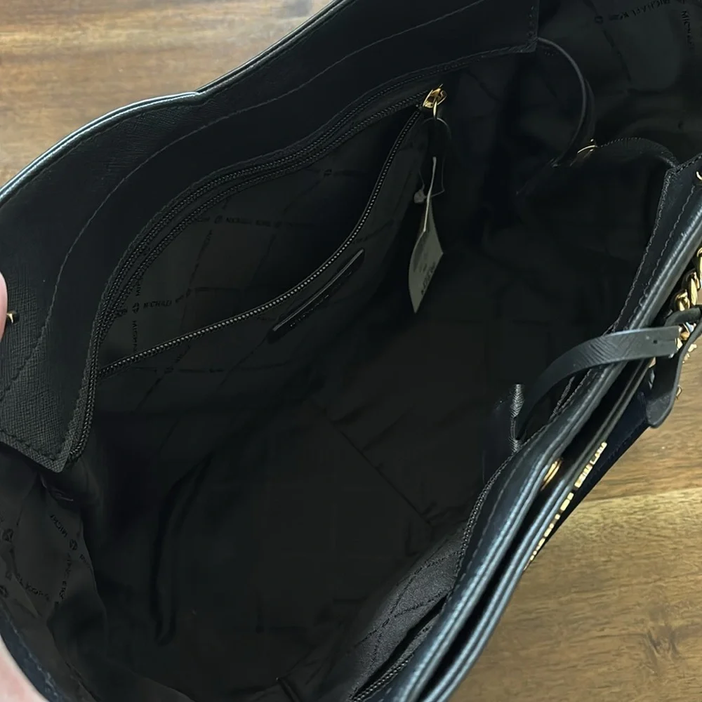 Michael Kors Black and Gold Tote with Chain Accents - Picture 4 of 11